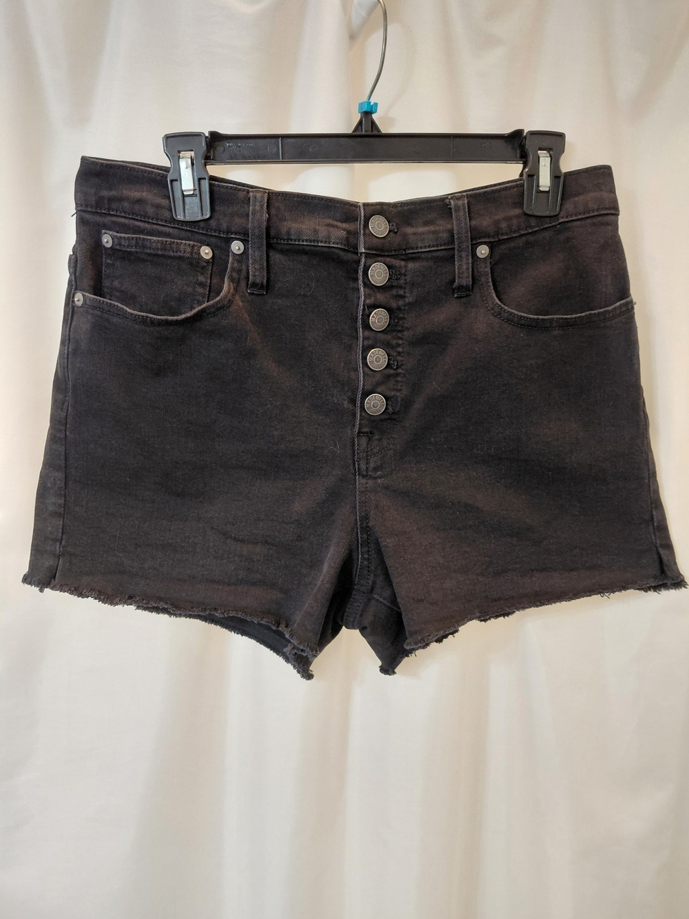 EUC Sz 30 Madewell Black High-Waist Button-Front Denim Shorts